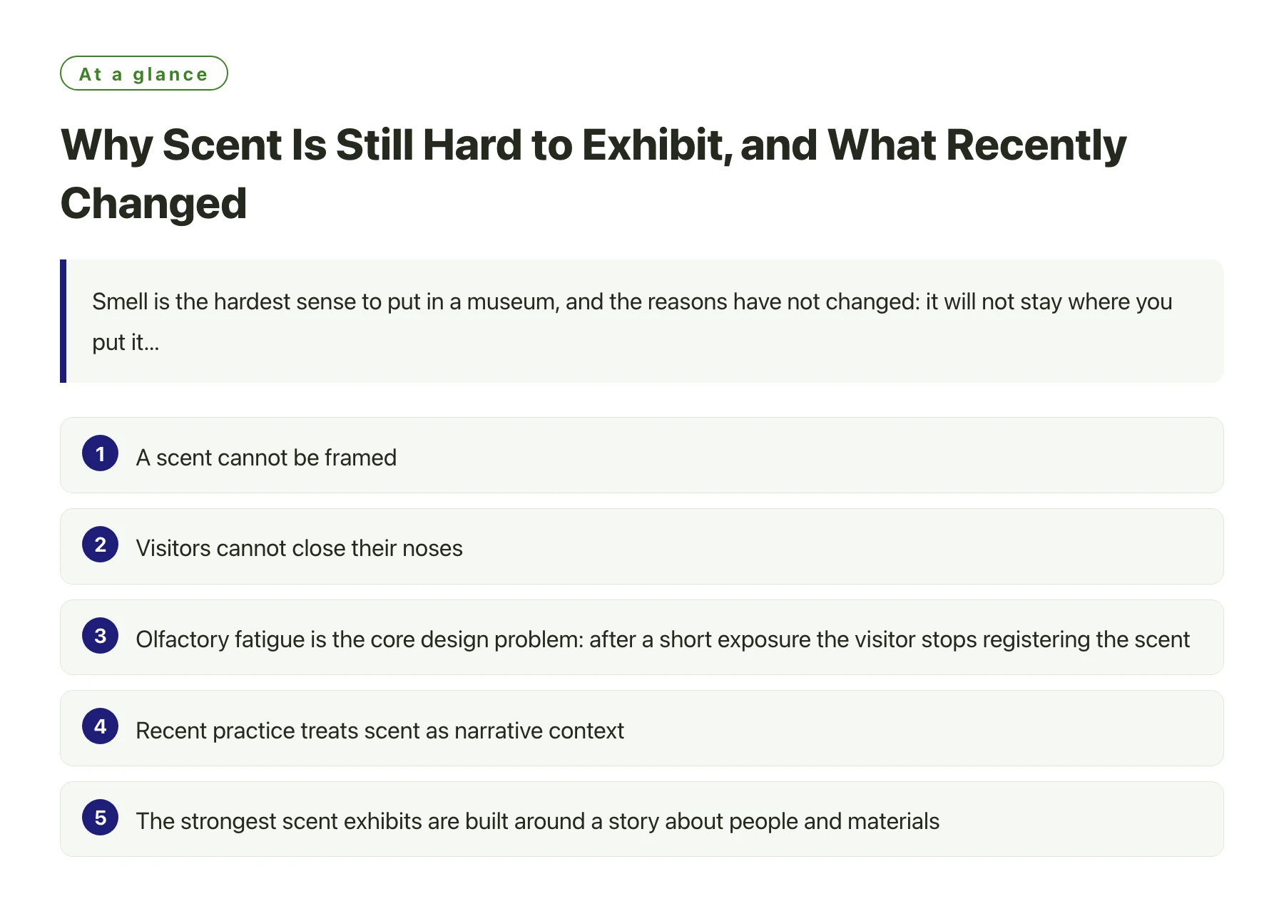 Why Scent Is Still Hard to Exhibit, and What Recently Changed——全文要点速览